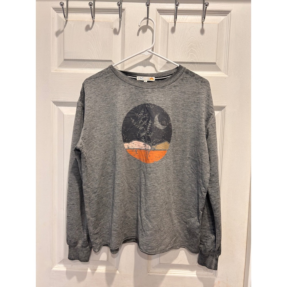 C&C California Gray Graphic Sweatshirt Small Floral Moon Desert‎ Pullover Nature